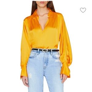 FRAME Silk Button Up Blouse Nectarine Orange Keyhole Popover Sz S NEW